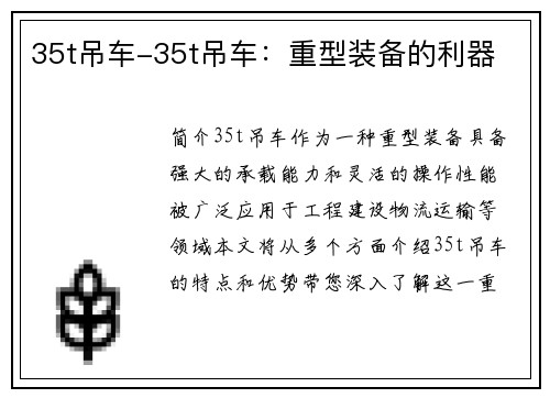 35t吊车-35t吊车：重型装备的利器