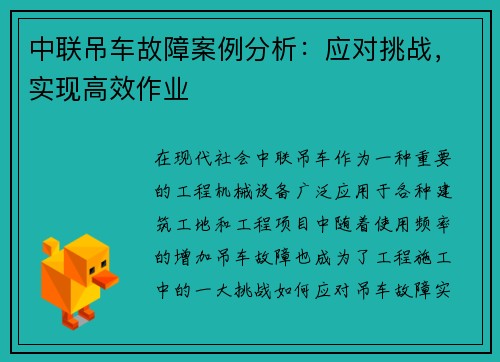 中联吊车故障案例分析：应对挑战，实现高效作业